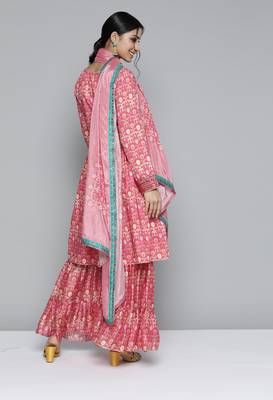 Pink floral print silk blend salwar 2