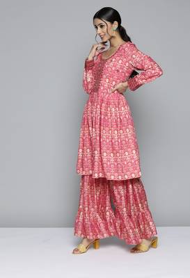 Pink floral print silk blend salwar 3