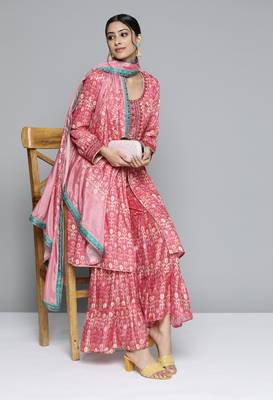 Pink floral print silk blend salwar 4