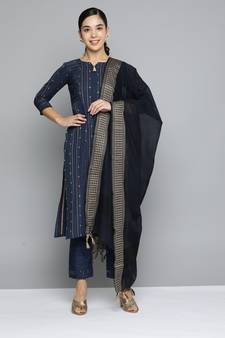Blue woven cotton salwar