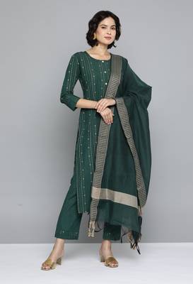 Green woven cotton salwar 1