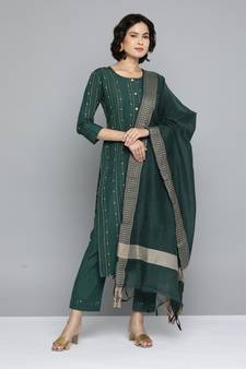 Green woven cotton salwar