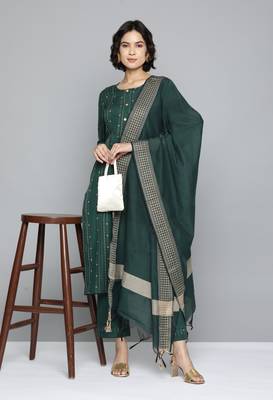 Green woven cotton salwar 4