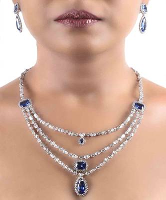 Green 3 Row Solitaire Necklace With Emerald Pendants And Earrings 1