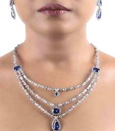 Green 3 Row Solitaire Necklace With Emerald Pendants And Earrings