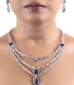 Green 3 Row Solitaire Necklace With Emerald Pendants And Earrings