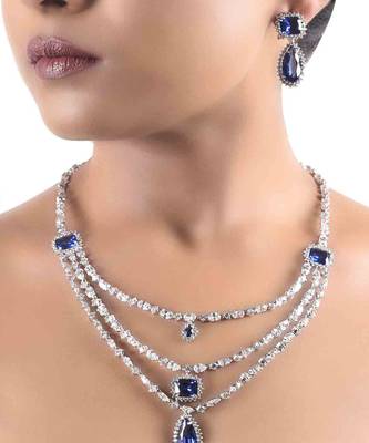 Green 3 Row Solitaire Necklace With Emerald Pendants And Earrings 2