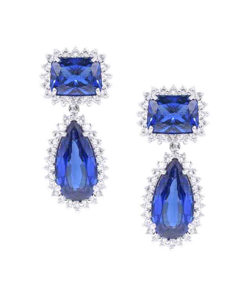 Green 3 Row Solitaire Necklace With Emerald Pendants And Earrings