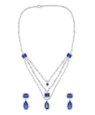 Green 3 Row Solitaire Necklace With Emerald Pendants And Earrings 8
