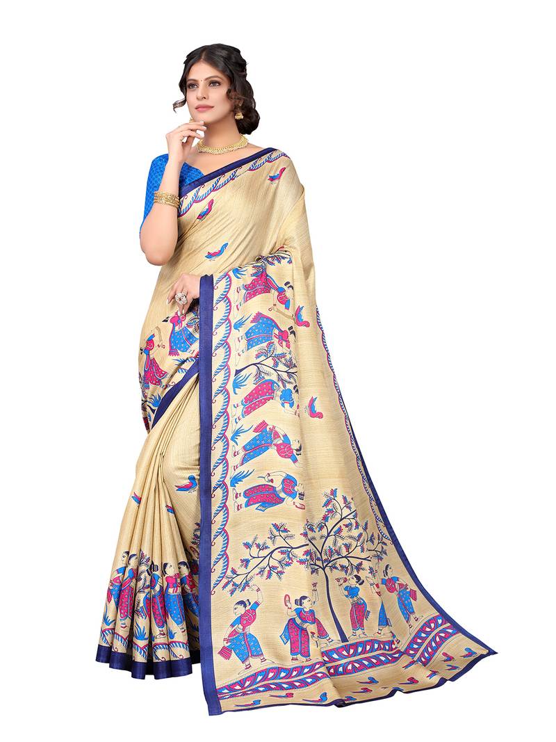 Leeza Store Women's Latest Design Banarasi Art Silk Blend Printed Saree With Blouse Piece