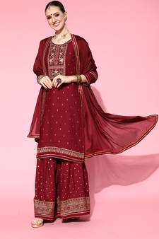 Wine embroidered rayon salwar