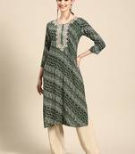 Women's Green Bandhani Printed Rayon Kurta.