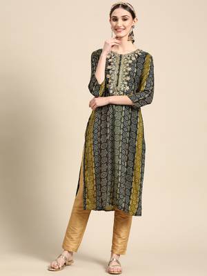 Women's Blue Bandhani Printed Rayon Kurta. 1