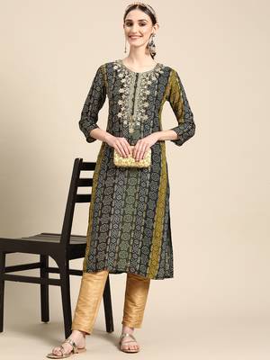 Women's Blue Bandhani Printed Rayon Kurta. 4