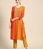 Women's Yellow Bandhani Printed Rayon Kurta.