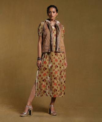 RITU KUMAR Brown Embroidered Fur Jacket 1