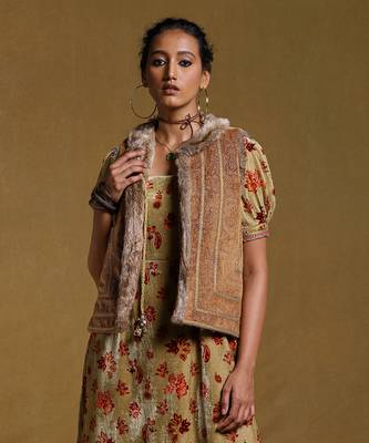 RITU KUMAR Brown Embroidered Fur Jacket 3