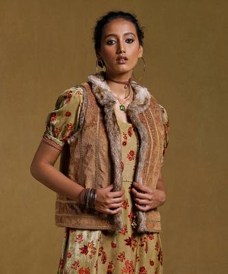 RITU KUMAR Brown Embroidered Fur Jacket 4