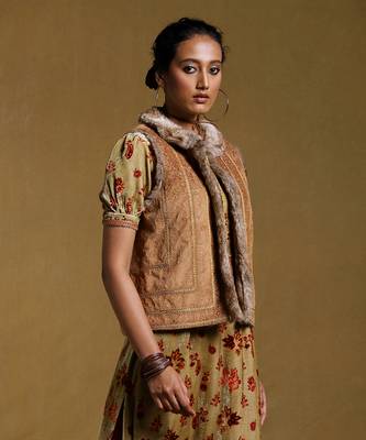 RITU KUMAR Brown Embroidered Fur Jacket 5