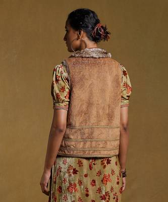 RITU KUMAR Brown Embroidered Fur Jacket 7