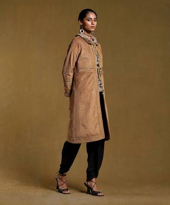 RITU KUMAR Brown Embroidered Long Fur Jacket 3