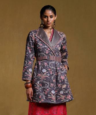 RITU KUMAR Charcoal Printed Long Jacket 2