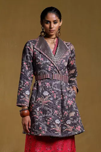 RITU KUMAR Charcoal Printed Long Jacket