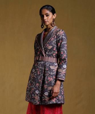 RITU KUMAR Charcoal Printed Long Jacket 3