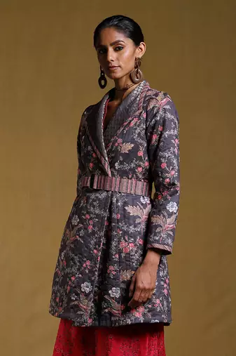RITU KUMAR Charcoal Printed Long Jacket