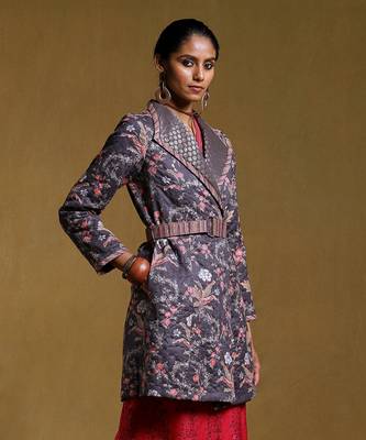 RITU KUMAR Charcoal Printed Long Jacket 4