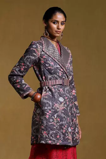 RITU KUMAR Charcoal Printed Long Jacket