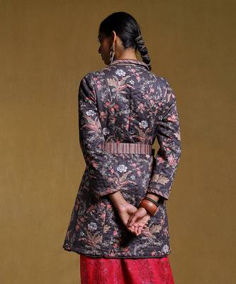 RITU KUMAR Charcoal Printed Long Jacket 5