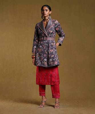 RITU KUMAR Charcoal Printed Long Jacket 6