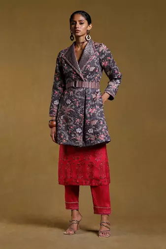 RITU KUMAR Charcoal Printed Long Jacket