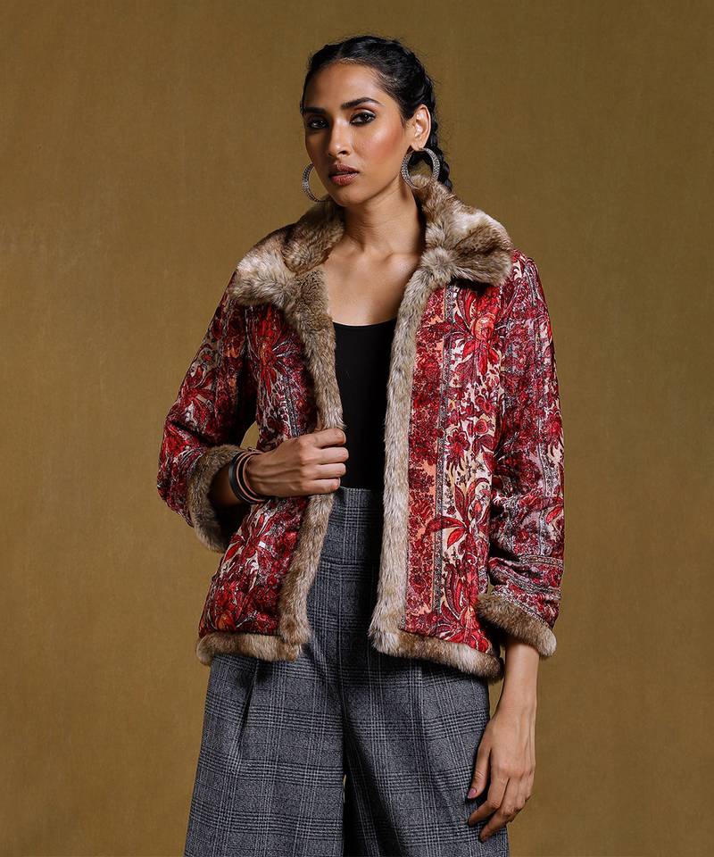 Pink Printed Fur jacket