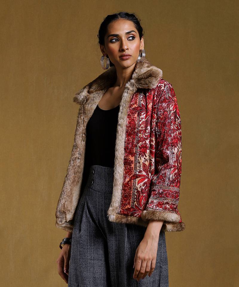 Pink Printed Fur jacket