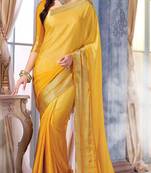Yellow Plain Silk saree with blouse