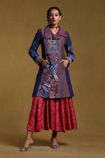 Navy Paisley Print Jacket by RITU KUMAR