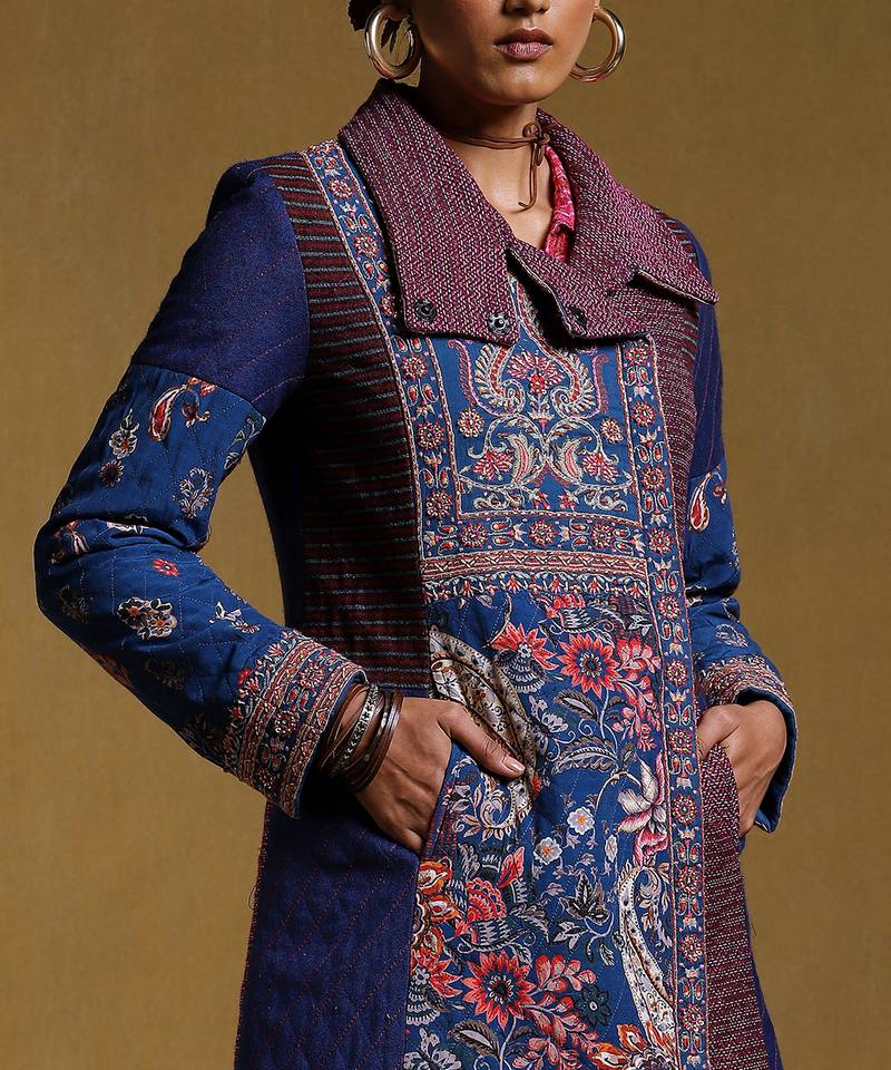 Navy Paisley Print Jacket by RITU KUMAR