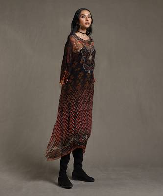 Black Printed Kaftan With Inner by RITU KUMAR 3