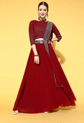 Maroon zari georgette stitched lehenga 1