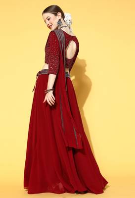 Maroon zari georgette stitched lehenga 2