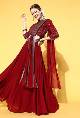 Maroon zari georgette stitched lehenga 3