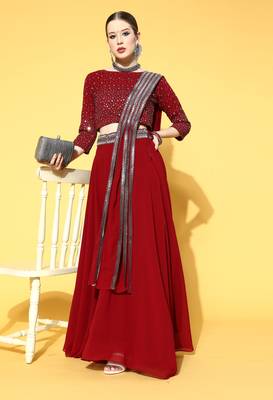 Maroon zari georgette stitched lehenga 4