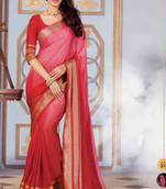 Red and Pink Plain Silk saree with blouse