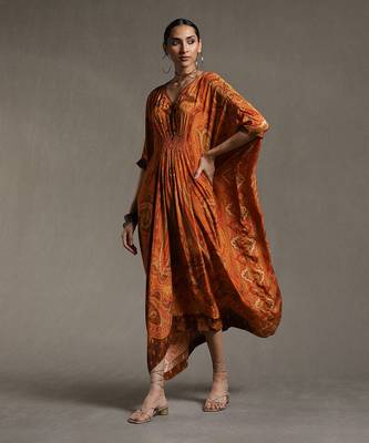 Rust Paisley Print Kaftan by RITU KUMAR 2