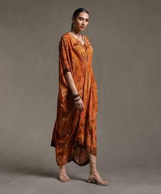 Rust Paisley Print Kaftan by RITU KUMAR 3