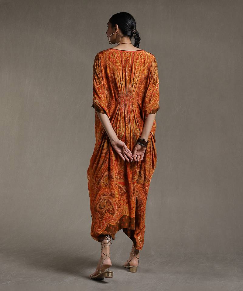 Rust Paisley Print Kaftan by RITU KUMAR