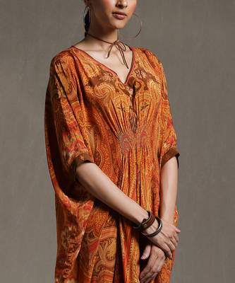 Rust Paisley Print Kaftan by RITU KUMAR 5