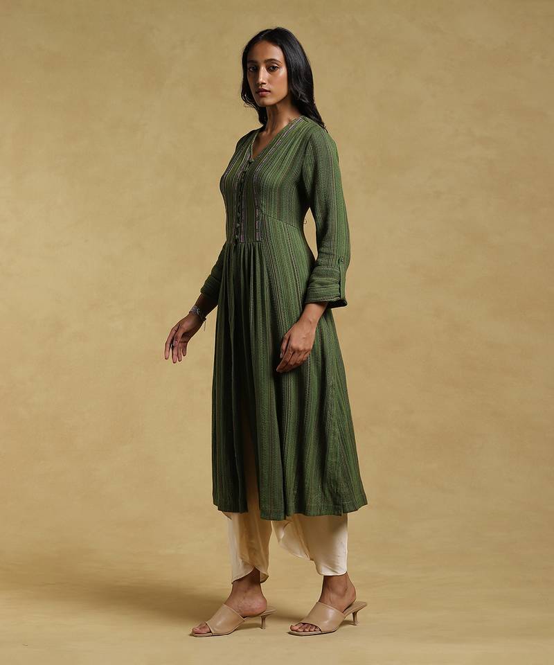 Green Striped Kurta by RITU KUMAR